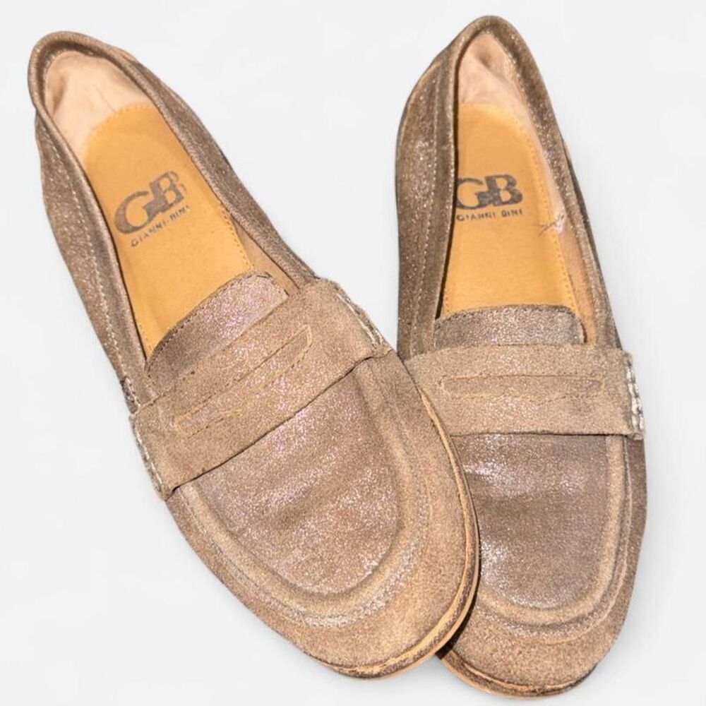 Gianni Bini Coffee Brown Loafers with Silver Sparkles, Size 6
